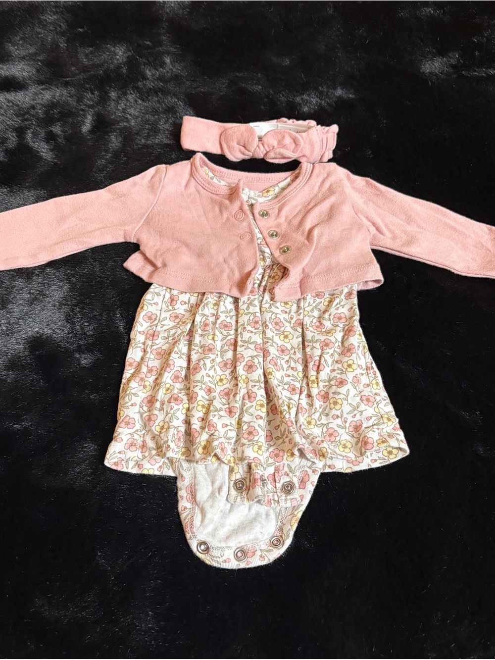 Carter's Pink Floral Dress, Cardigan & Headband Set